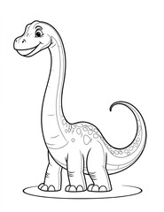 Coloring page for kids, a cute Brachiosaurus dinosaur with a smile and long neck