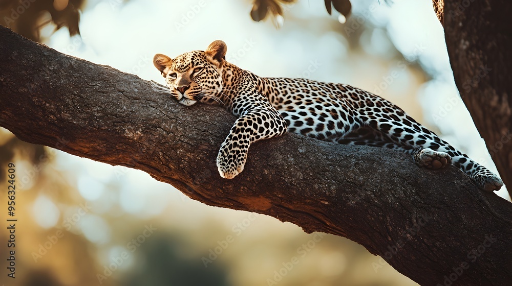 Aufkleber captivating photograph of a majestic leopard lounging on a tree branch in a lush tropical setting th