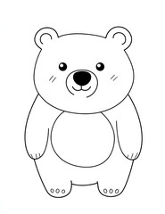 Fototapeta premium Cute bear, simple flat vector coloring page for kids, no shading, thick lines, cartoon style, white background,