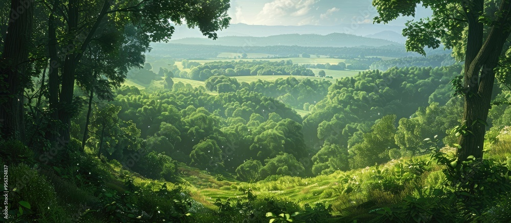 Poster forest overlooking scenic countryside with ample copy space image