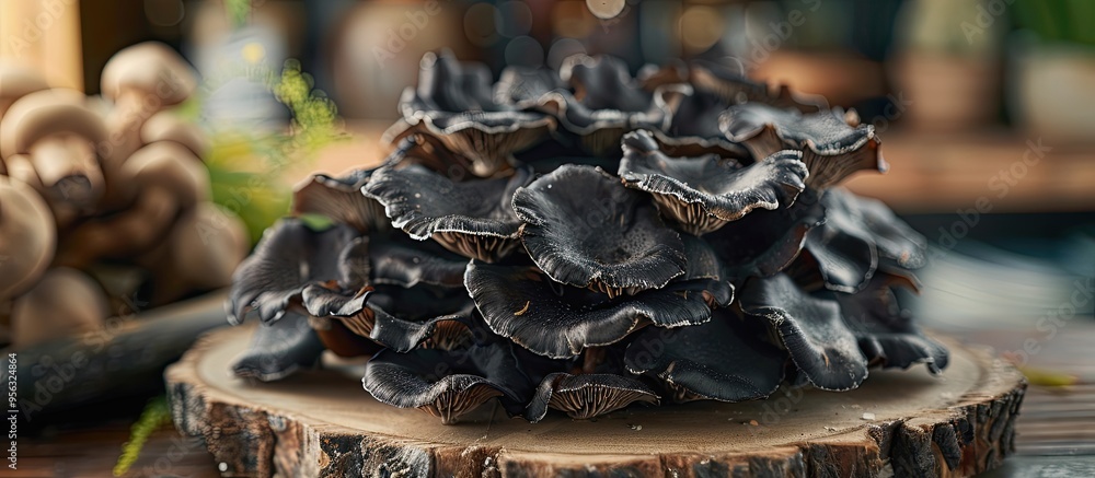 Poster dried black fungus mushrooms are a delicious snack placed on a table with a food background perfect 
