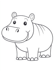 Obraz premium Cute cartoon-style hippopotamus coloring page for kids, simple line art drawing of a cute animal character, no shading and a white background