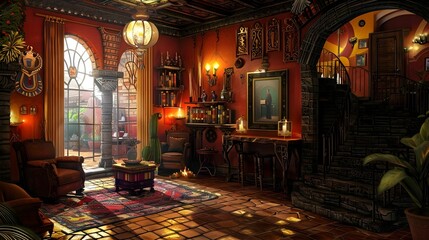 INTERIOR OF TRADITIONAL LATIN HOUSE. BACKGROUND