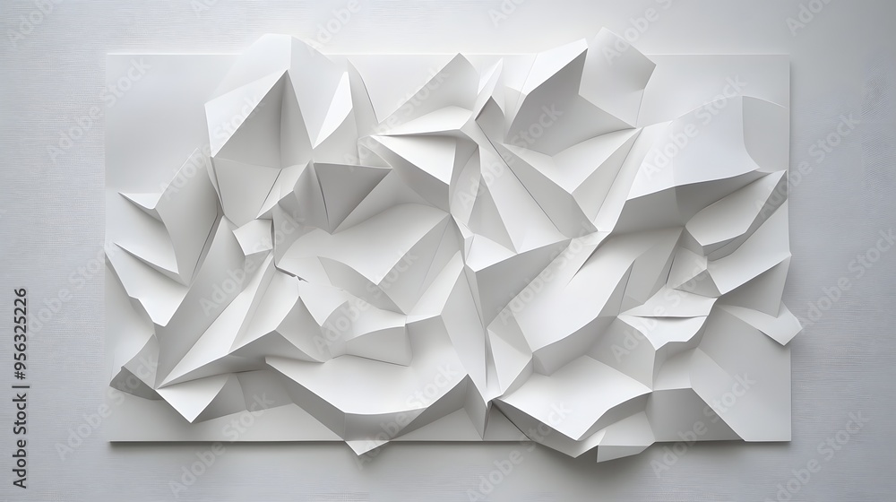 Poster 42. a dynamic arrangement of angular, paper-cut shapes forming a fragmented, three-dimensional desig