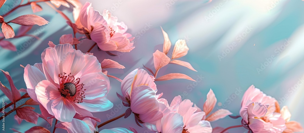 Poster a romantic composition featuring fragile anemone peony blooms on a bright backdrop ideal for a weddi