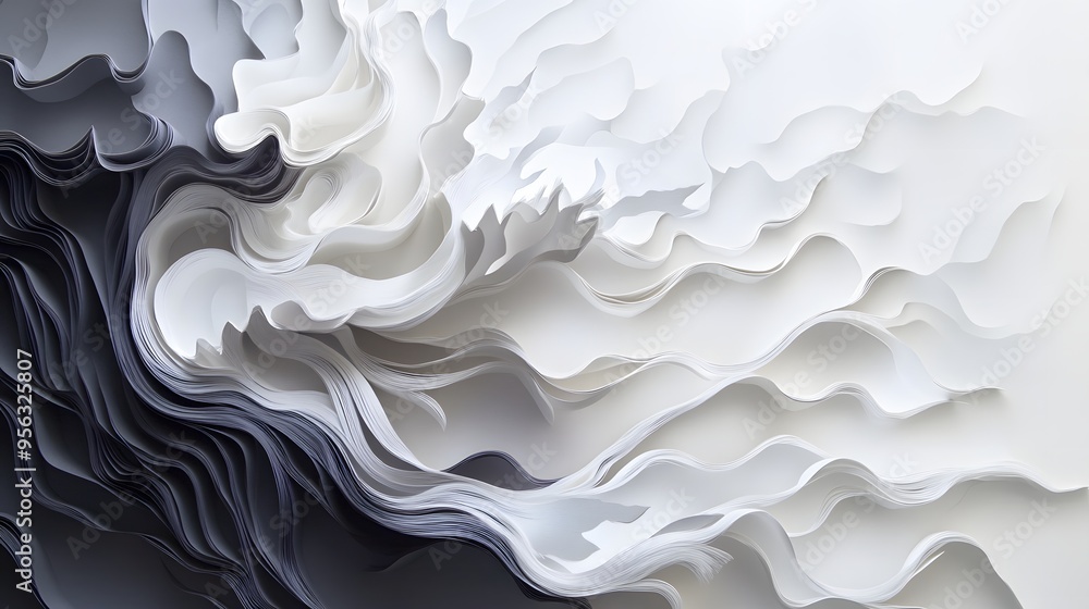 Aufkleber 43. textured paper cut elements creating an abstract, layered composition with a sense of movement