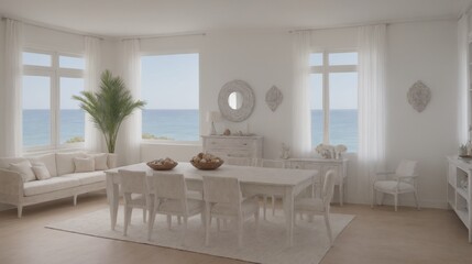 Fototapeta premium Ultra-realistic living room with photo frames and other accessories interior design image template. White living room interior image.