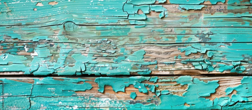Poster an old board with turquoise paint covering its surface displaying a copy space image beautifully