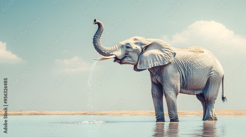 Aufkleber a photograph capturing an elephant gracefully using its trunk to drink water in a peaceful natural s