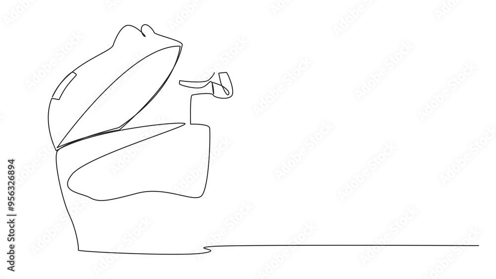 Poster animated self drawing of single continuous line drawing astronaut emerges from piggy bank looking fo
