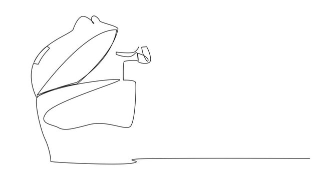Animated self drawing of single continuous line drawing astronaut emerges from piggy bank looking for something through binoculars. The benefits gained are many. Use it to save. Full length animation
