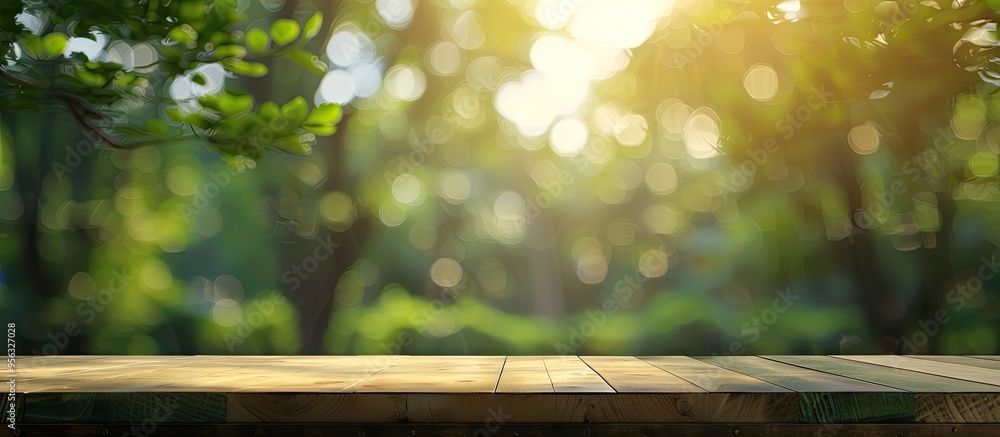 Aufkleber table with no items on it set against a blurred green backdrop ideal for copy space image