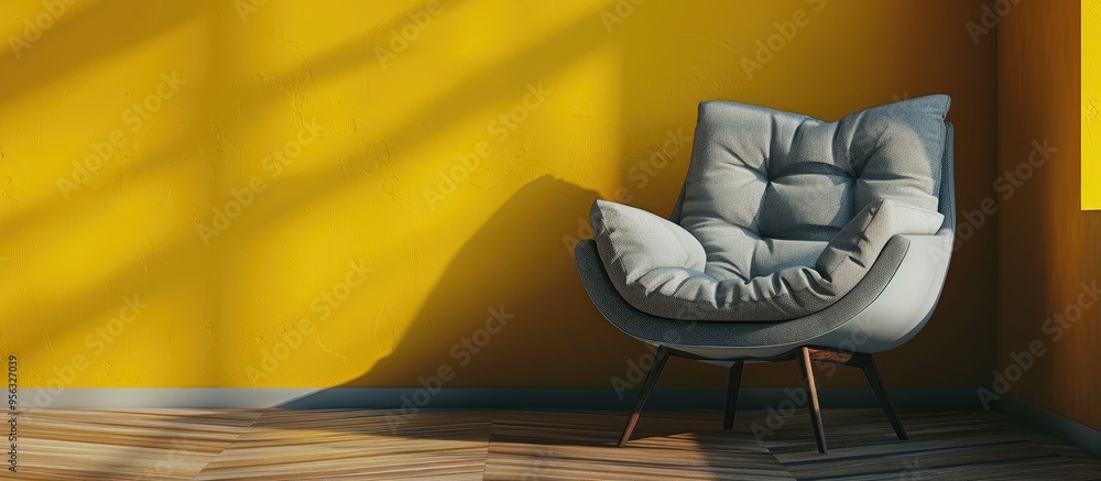 Leinwandbilder a chic grey armchair with a cushion is positioned next to a vivid yellow wall creating an ideal comp