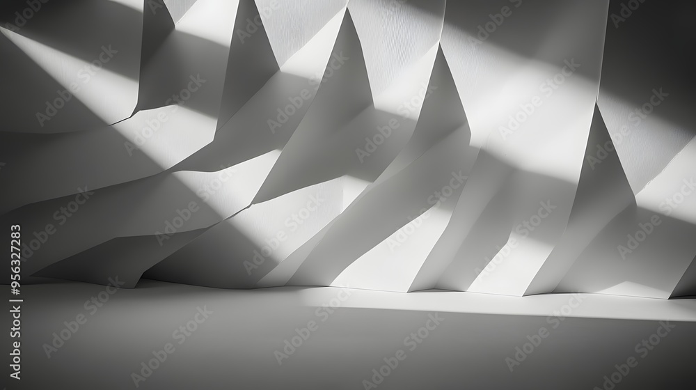 Poster 15. abstract paper folds and creases arranged in a 3d configuration with light and shadow play