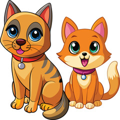 coloring vector cartoon dog and cat
