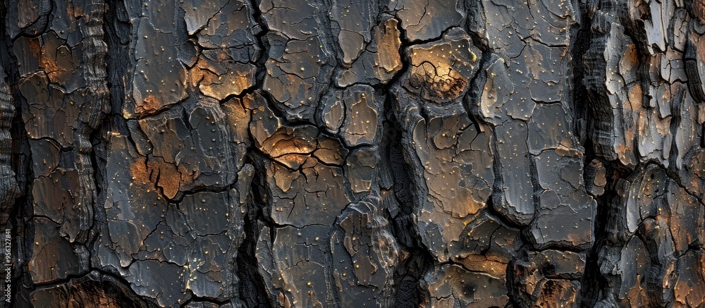 Aufkleber Detailed closeup showcasing the textured rough tree trunk as an abstract background with copy space image