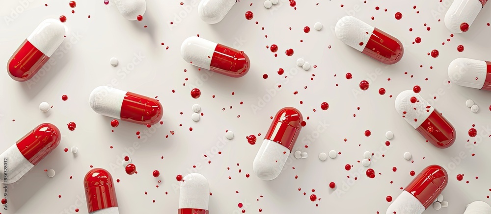 Poster close up of antibiotic pills on a white backdrop with copy space image available