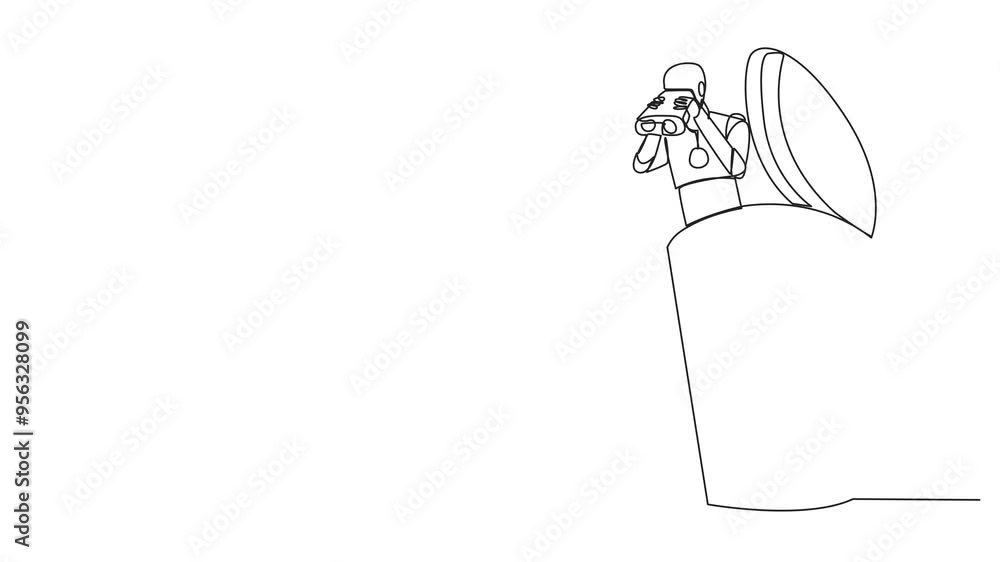Aufkleber self drawing animation of single one line drawing a smart robot emerges from paper cup looking for s