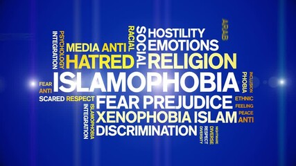 islamophobia animated word cloud;text design animation tag kinetic typography seamless loop.
