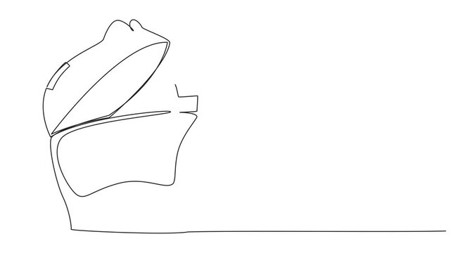 Animation of a continuous one line drawing of a smart robot emerges from a piggy bank looking for something through binoculars. Scan. Analyze daily needs in order to save. Full length motion