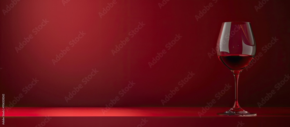 Poster red wine glass on red backdrop with copy space image
