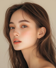 Fototapeta premium A beautiful model ,focusing on ear, suitable for jewelry mock up, skincare, beauty aesthetic industry 