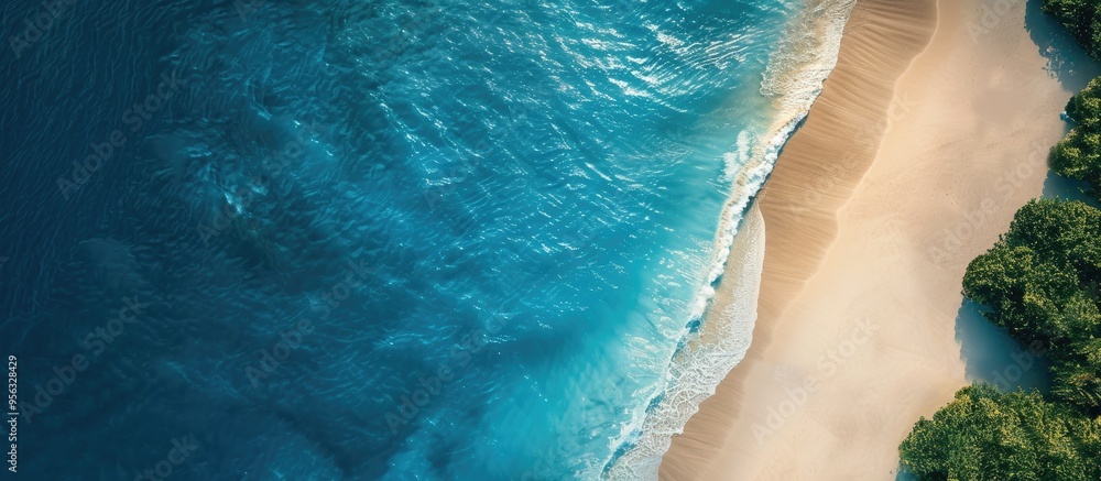 Aufkleber aerial view of the beach stretching towards the ocean with copy space image