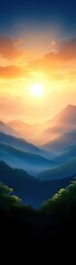 Breathtaking sunrise over mountainous landscape, showcasing vibrant colors and serene atmosphere, perfect for nature lovers and adventurers.