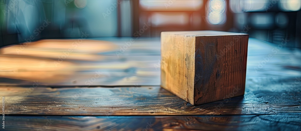 Fototapete conceptual idea text on a wooden block placed on a table with a blank space for an image. creative b