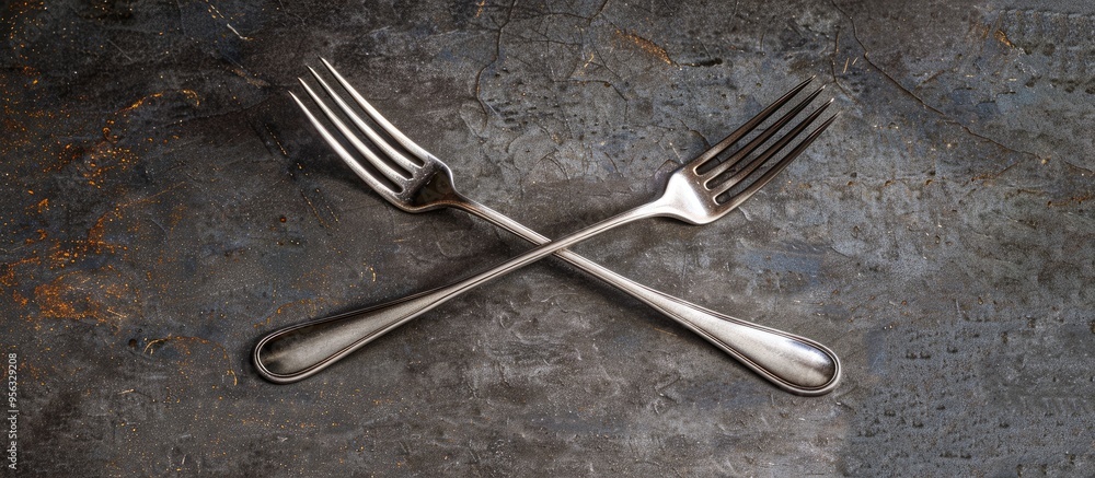 Poster a photo of two crossed forks with copy space image