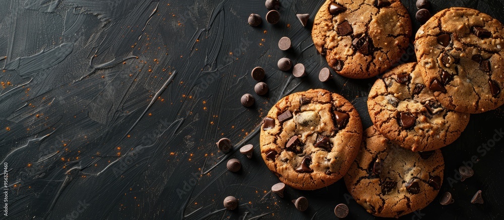 Poster An enticing copy space image featuring assorted cookies adorned with chocolate chips
