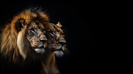 Fototapeta premium Majestic Lion and Lioness Capturing the Serenity and Power of the African Wild This Captivating Image Showcases the Harmony and Beauty of These Iconic Big Cats in Their Natural Habitat