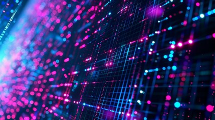 Abstract Digital Matrix with Neon Lights and Data Streams, Creating a Futuristic High-Tech Background in Vibrant Colors. Generative AI