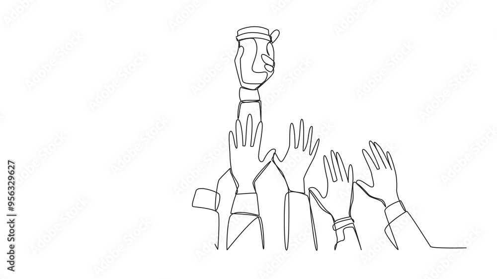 Aufkleber self drawing animation of single continuous line drawing hands fighting over the paper cup. hands th
