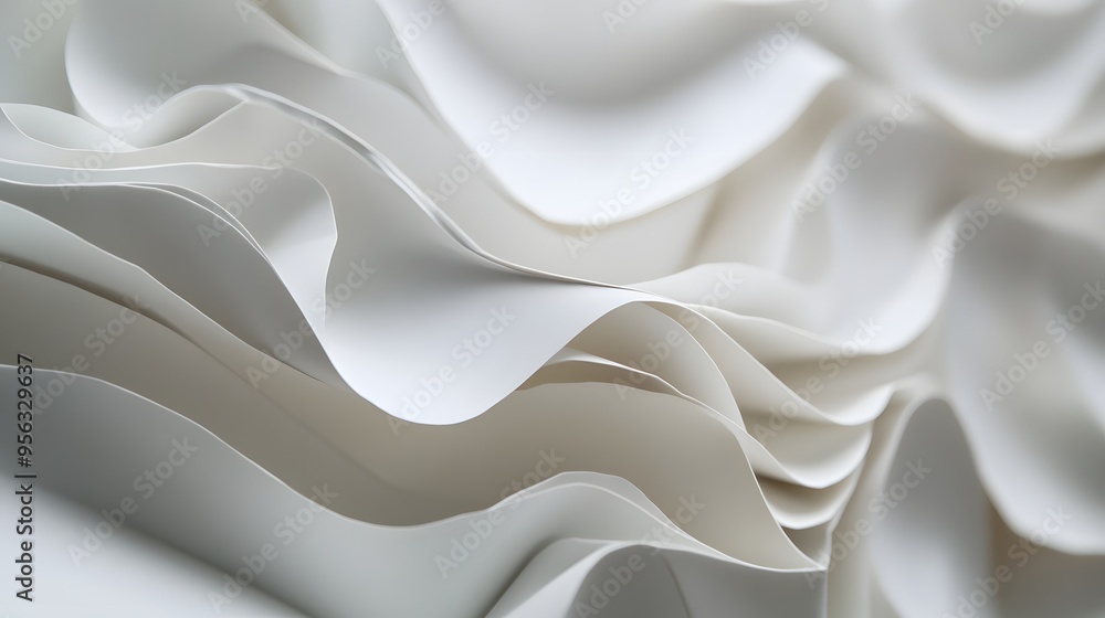 Poster 20. fluid, undulating paper shapes arranged in a rhythmic, flowing 3d pattern