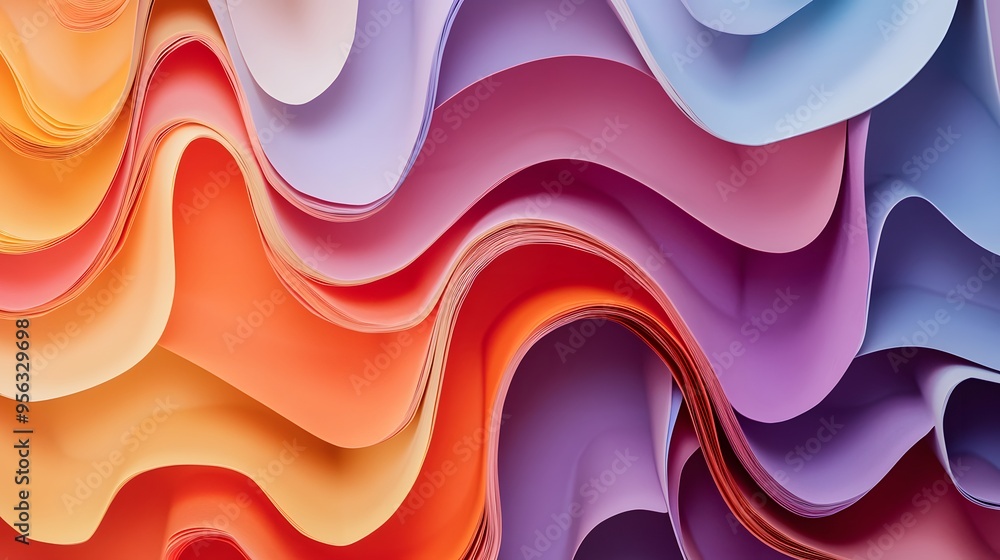Poster 20. fluid, undulating paper shapes arranged in a rhythmic, flowing 3d pattern