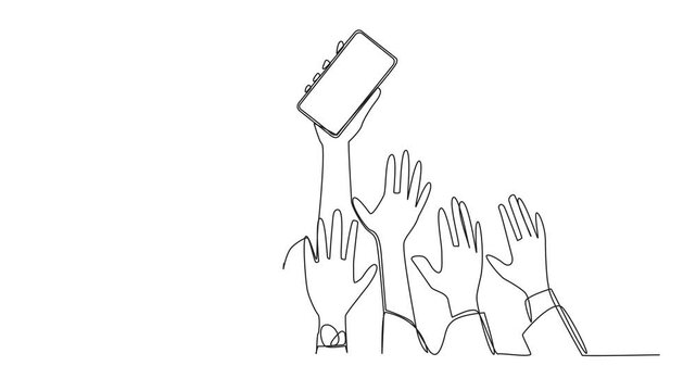 Animated self drawing of single continuous line drawing hands fighting for handphone. The latest technology has been released. Only lucky ones will get it. Success requires luck. Full length animation