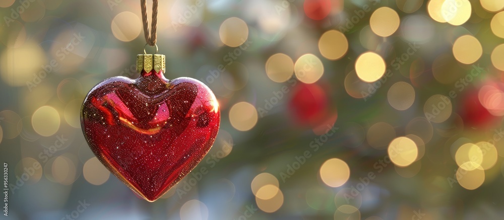 Poster Christmas background featuring a heart ornament hanging on a string with a copy space image symbolizing love and health for Valentine s Day