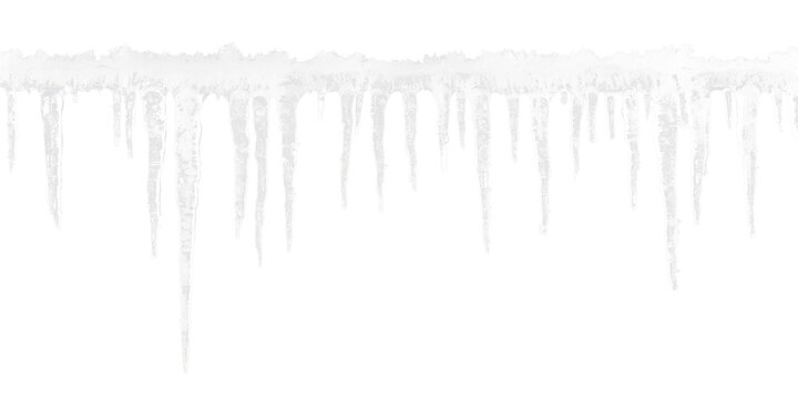 white hanging icicles frame border isolated on white or transparent png