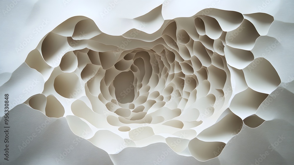 Poster 22. intricately cut paper elements arranged to form a textured, three-dimensional abstract structure