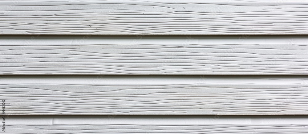 Aufkleber Close up image of white vinyl siding with a realistic wood grain texture ideal as a background or frame with space for text. Creative banner. Copyspace image