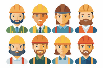 Construction worker face avatar icons vector, Construction worker, Illustration of man wearing worker apron outfit
