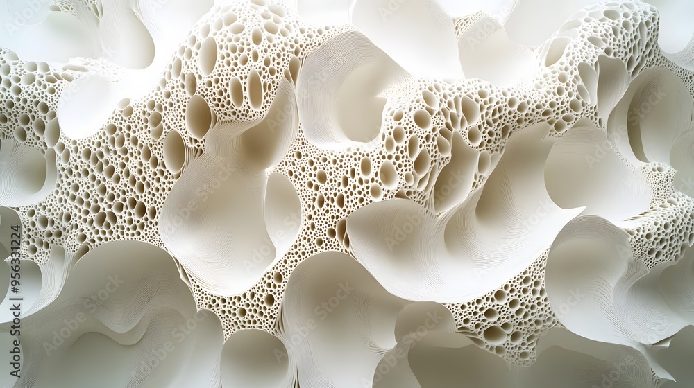 Poster 22. intricately cut paper elements arranged to form a textured, three-dimensional abstract structure