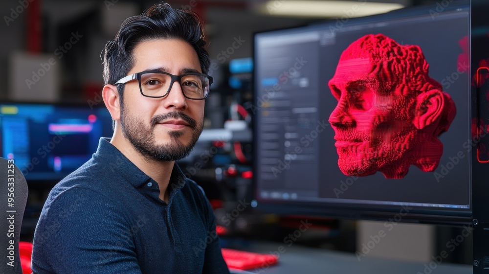 Aufkleber innovation unleashed: designer creating 3d-printed masterpiece in digital studio