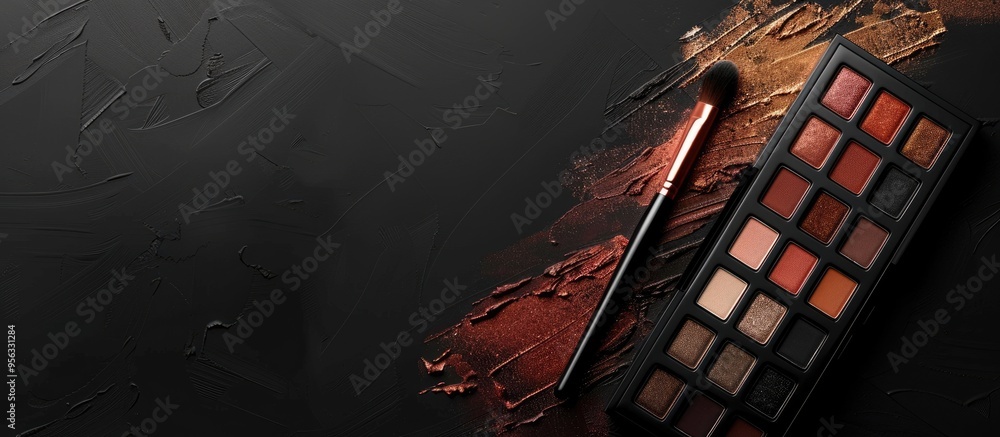 Poster Eye shadow palette with a brush for applying eye shadow included in the copy space image
