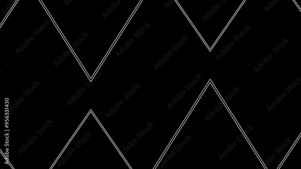 Poster triangle line shapes in motion on a black background with distortion effects, glitches and static