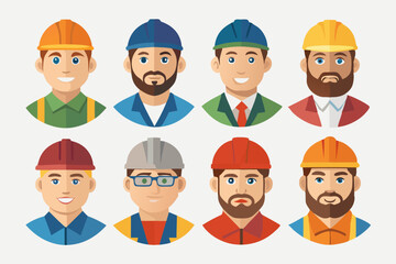 Construction worker face avatar icons vector, Construction worker, Illustration of man wearing worker apron outfit
