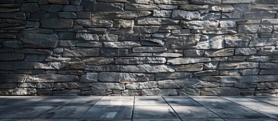 Beautiful grey stone wall background with a symbolic adaptable workplace concept featuring a copy space image