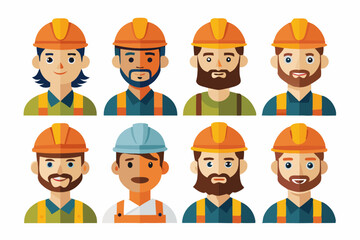 Construction worker face avatar icons vector, Construction worker, Illustration of man wearing worker apron outfit
