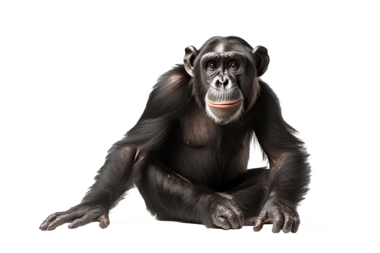Chimpanzee PNG on transparent background perfect for wildlife, jungle, and nature design projects or animal-themed graphics.